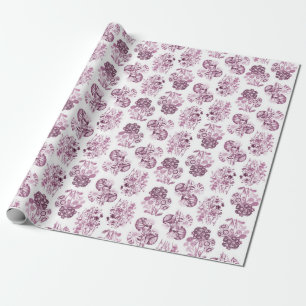 Burgundy Monochrome Floral Wrapping Paper
