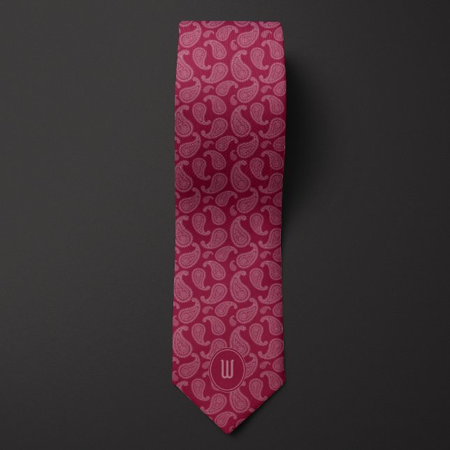 Burgundy Monochrome Monogram Paisley Tie (Creator Uploaded)