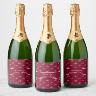 Burgundy monogram couple initials wedding sparkling wine label