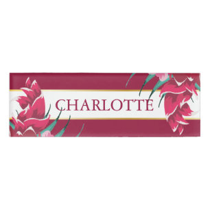 Burgundy Monogram Floral striped Name Tag
