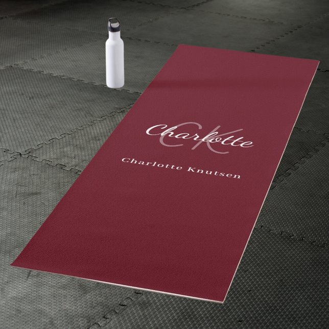Burgundy monogram initials name yoga mat (Creator Uploaded)