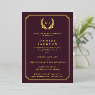 Burgundy Monogram + Laurel Wreath Graduation