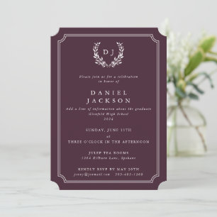 Burgundy Monogram Laurel Wreath Graduation Invitation