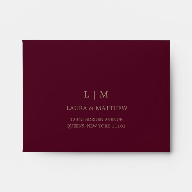 Burgundy Monogram Return Address Wedding Envelope (Front)