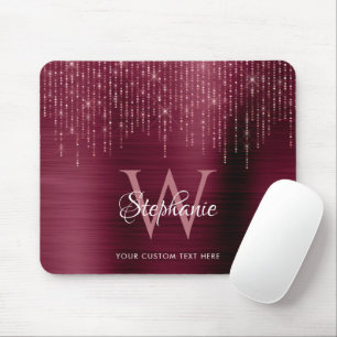 Burgundy Monogram Rose Gold Sparkle  Mouse Pad