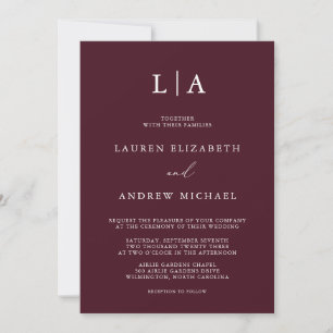 Burgundy Monogram Simple Minimalist Wedding Invita Invitation