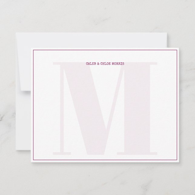Burgundy Monogram Typewriter Couple Wedding Custom Card (Front)