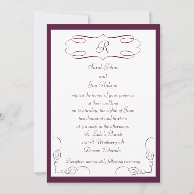 Burgundy Monogram Wedding Invitation (Front)