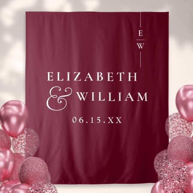 Burgundy Monogram Wedding Photo Backdrop Tapestry (Burgundy Monogram Wedding Photo Backdrop)
