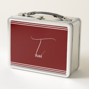 Burgundy Monogrammed Metal Lunch Box