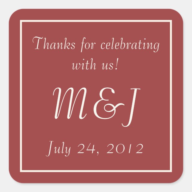 Burgundy Monogrammed Wedding Favour Label Stickers (Front)