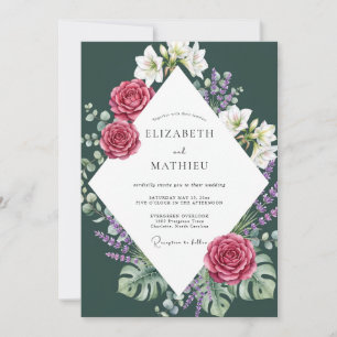 Burgundy Monstera Lily Wedding Invitation