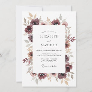 Burgundy Moody Autumn Wedding Invitation