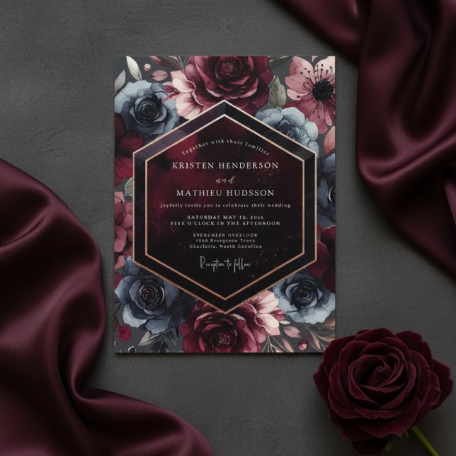 Burgundy Moody Bloom Romance Wedding Invitation (Creator Uploaded)