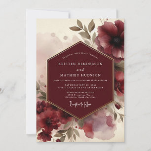 Burgundy Moody Bloom Wedding Invitation