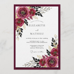 Burgundy Moody Bloom Wedding Invitation
