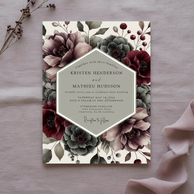 Burgundy Moody Bloom Wedding Invitation (Creator Uploaded)