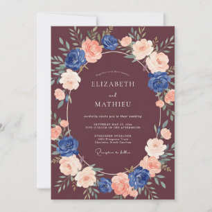 Burgundy Moody Botanical Autumn Wedding Invitation