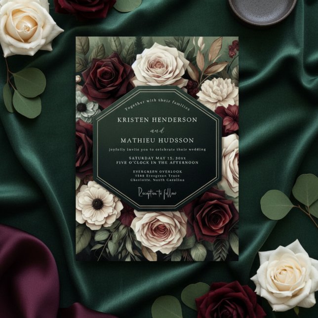 Burgundy Moody Botanical Wedding Invitation (Creator Uploaded)