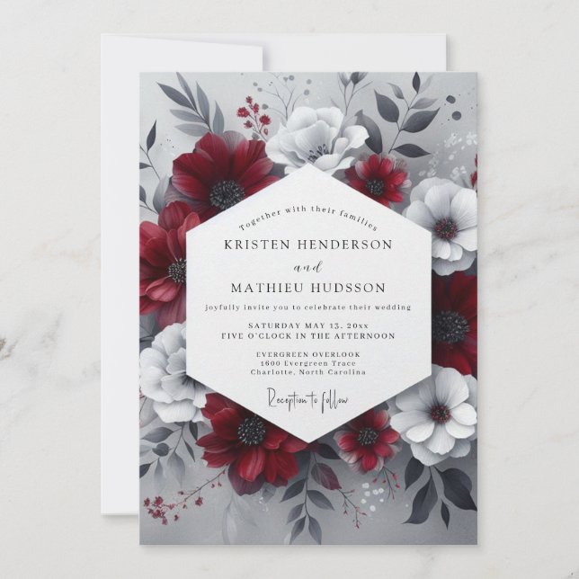 Burgundy Moody Botanical Wedding Invitation (Front)