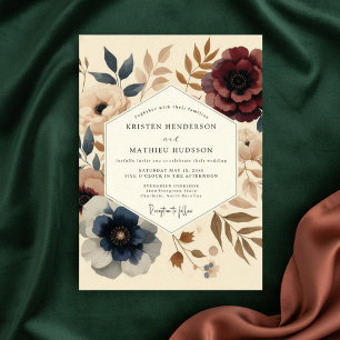 Burgundy Moody Floral Autumn Wedding Invitation