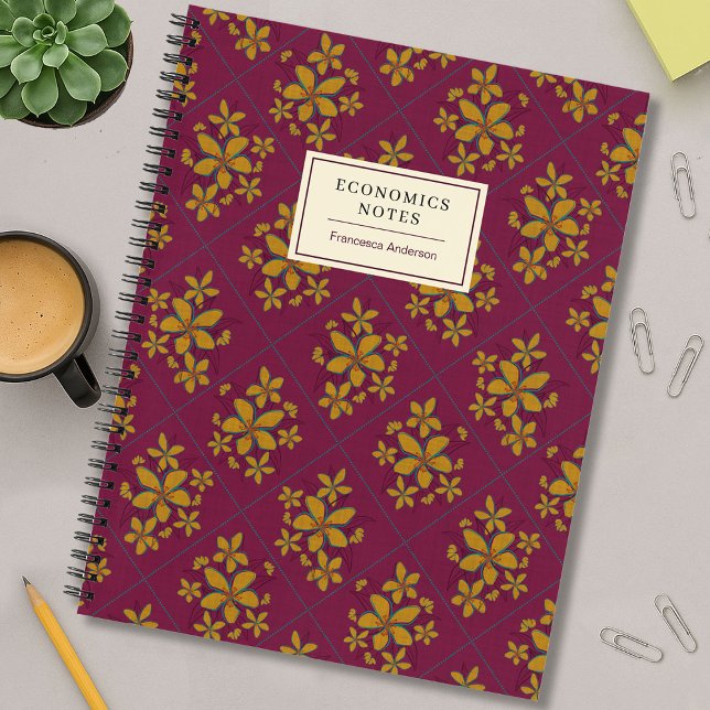 Burgundy Moody Floral Boho Chic Student Custom Notebook (Creator Uploaded)