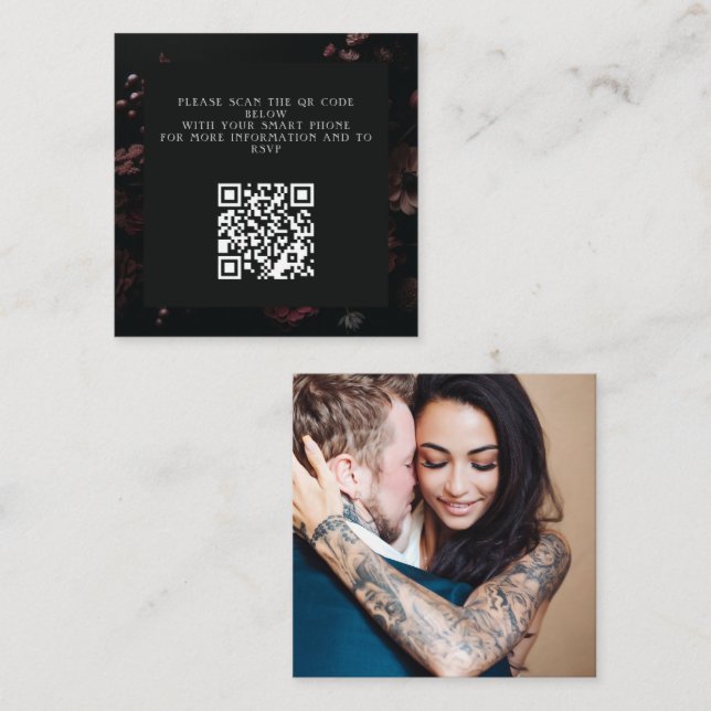 Burgundy Moody Floral QR Code Enclosure Card (Front/Back)