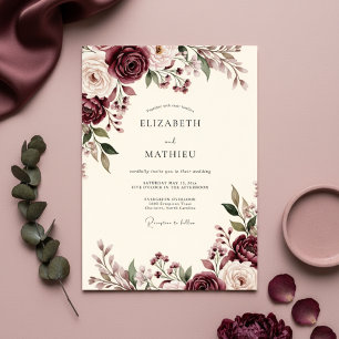 Burgundy Moody Floral Wedding Invitation