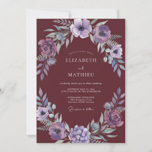 Burgundy Moody Lavender Autumnal Wedding Invitation
