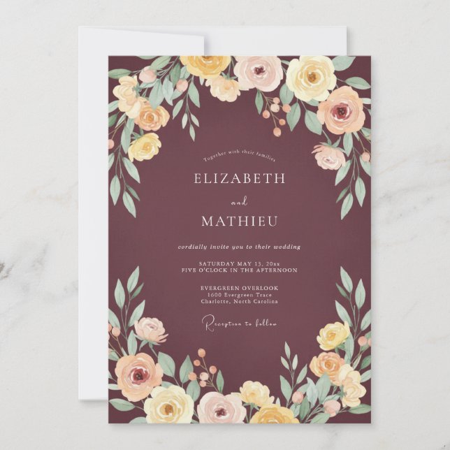 Burgundy Moody Vintage Wedding Invitation (Front)