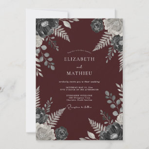 Burgundy Moody Woodland Wedding Invitation