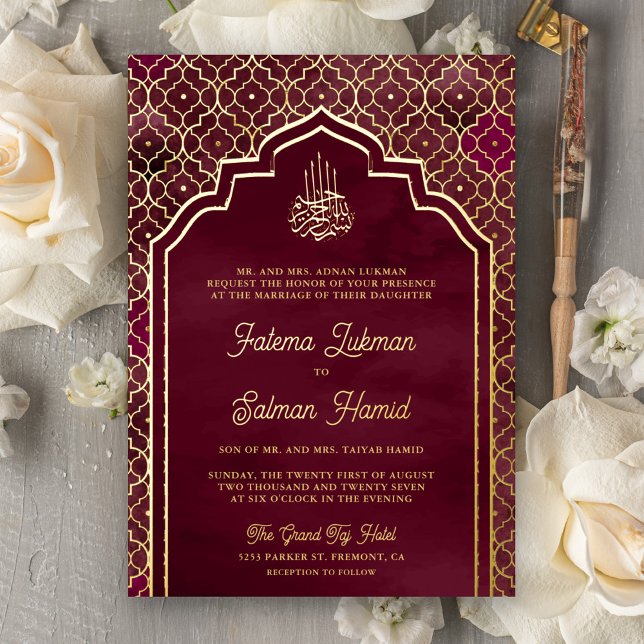 Burgundy Moroccan Arch Muslim Wedding Gold (Creator Uploaded)