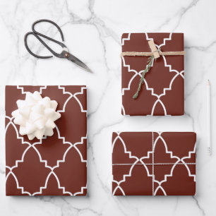 Burgundy Moroccan Lattice Pattern Wrapping Paper Sheet