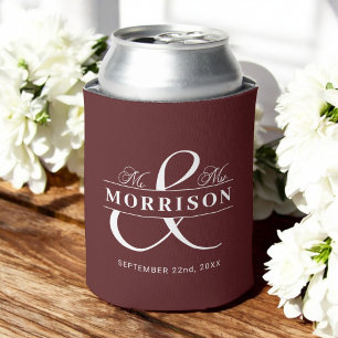Burgundy Mr Mrs Wedding Favour  Can Cooler