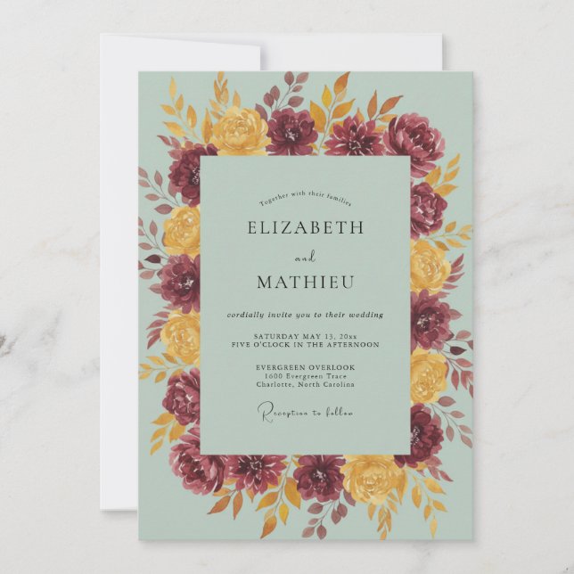 Burgundy Mustard Painted Wedding Invitation (Front)