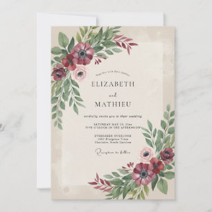 Burgundy Muted Floral Wedding Invitation