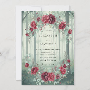 Burgundy Mystical Woodland Wedding Invitation