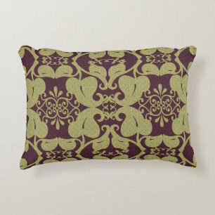 Burgundy N Gold Modern Elegant Ornate Leaf Pattern Decorative Cushion