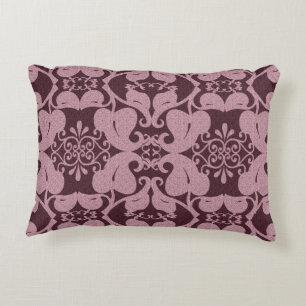 Burgundy N Pink Modern Elegant Ornate Leaf Pattern Decorative Cushion
