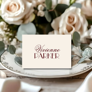 Burgundy Name Old Money Quiet Wedding Place Card