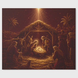 Burgundy Nativity Gift Wrap