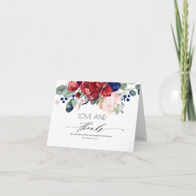 Burgundy Navy and Blush Floral Thank You Card (Front)