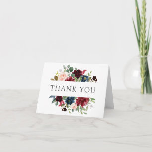 Burgundy Navy and Blush Floral Thank You Card