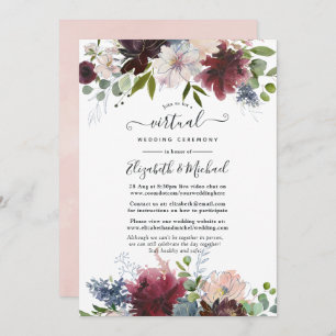 Burgundy, Navy and Blush Floral Virtual Wedding Invitation