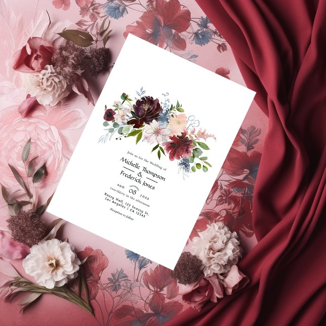 Burgundy, Navy and Blush Floral Wedding Invitation (Creator Uploaded)