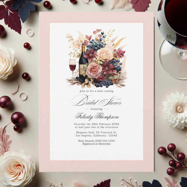 Burgundy, Navy and Blush Floral Wine Bridal Shower Invitation (Burgundy, Navy and Blush Floral Wine Bridal Shower Invitation)