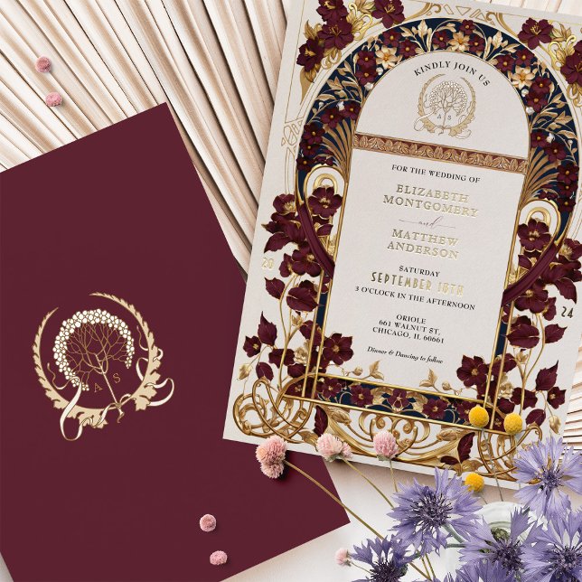 Burgundy Navy Blue & Antique Gold Floral Wedding (Creator Uploaded)