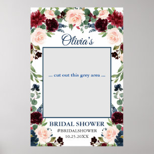 Burgundy Navy Blue Blush Bridal Shower Photo Prop Poster
