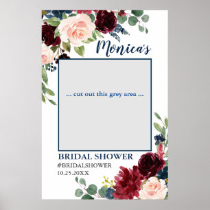 Burgundy Navy Blue Blush Bridal Shower Photo Prop Poster