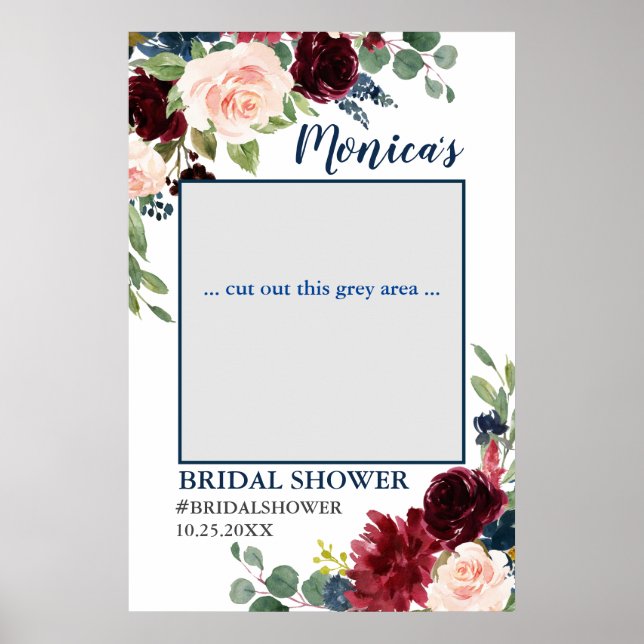 Burgundy Navy Blue Blush Bridal Shower Photo Prop Poster (Front)